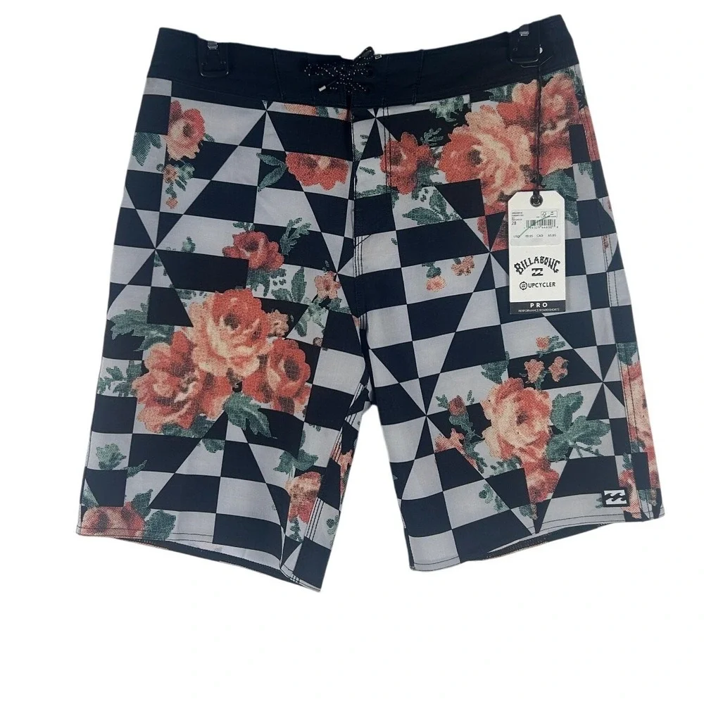Billabong‎ Sundays Pro Upcycler Board Shorts Mens 28 Floral Checkerboard NWT